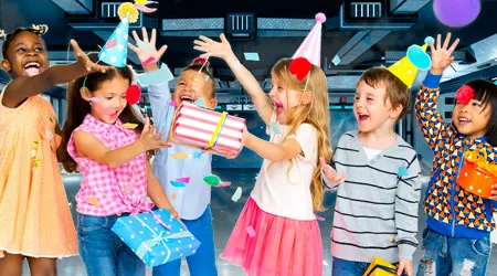 Kids celebrating a birthday party at SacTag Sacramento.