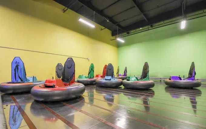 Indoor bumper cars in Sacramento — spin, crash, and bump at SacTag's electric arena for kids and adults