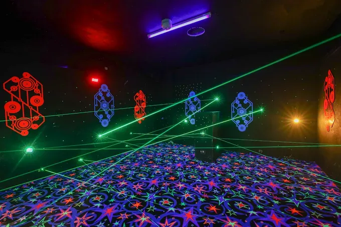 Laser maze challenge in Sacramento — dodge laser beams in a timed obstacle course at SacTag