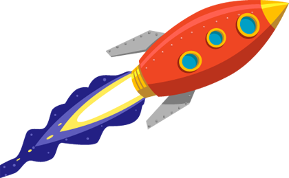 Red cartoon rocket with flaming exhaust