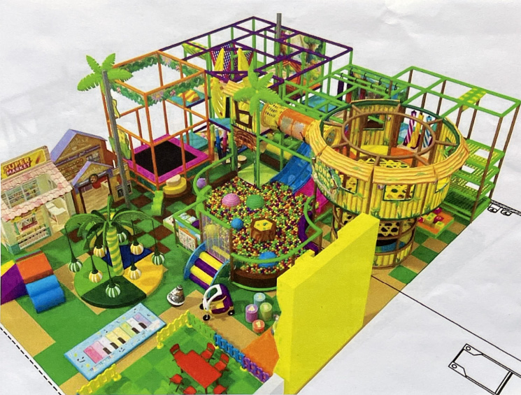 View of playground showing stores, etc.