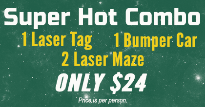 Super Hot Combo - 1 Laser Tag, 1 Bumper Car, 2 Laser Maze - only $24